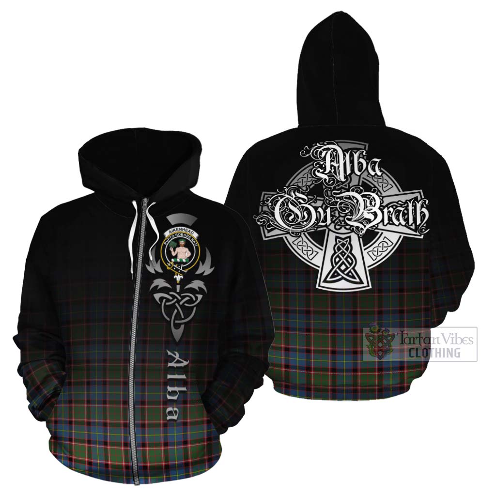 Tartan Vibes Clothing Aikenhead Tartan Cotton Hoodie Featuring Alba Gu Brath Family Crest Celtic Inspired