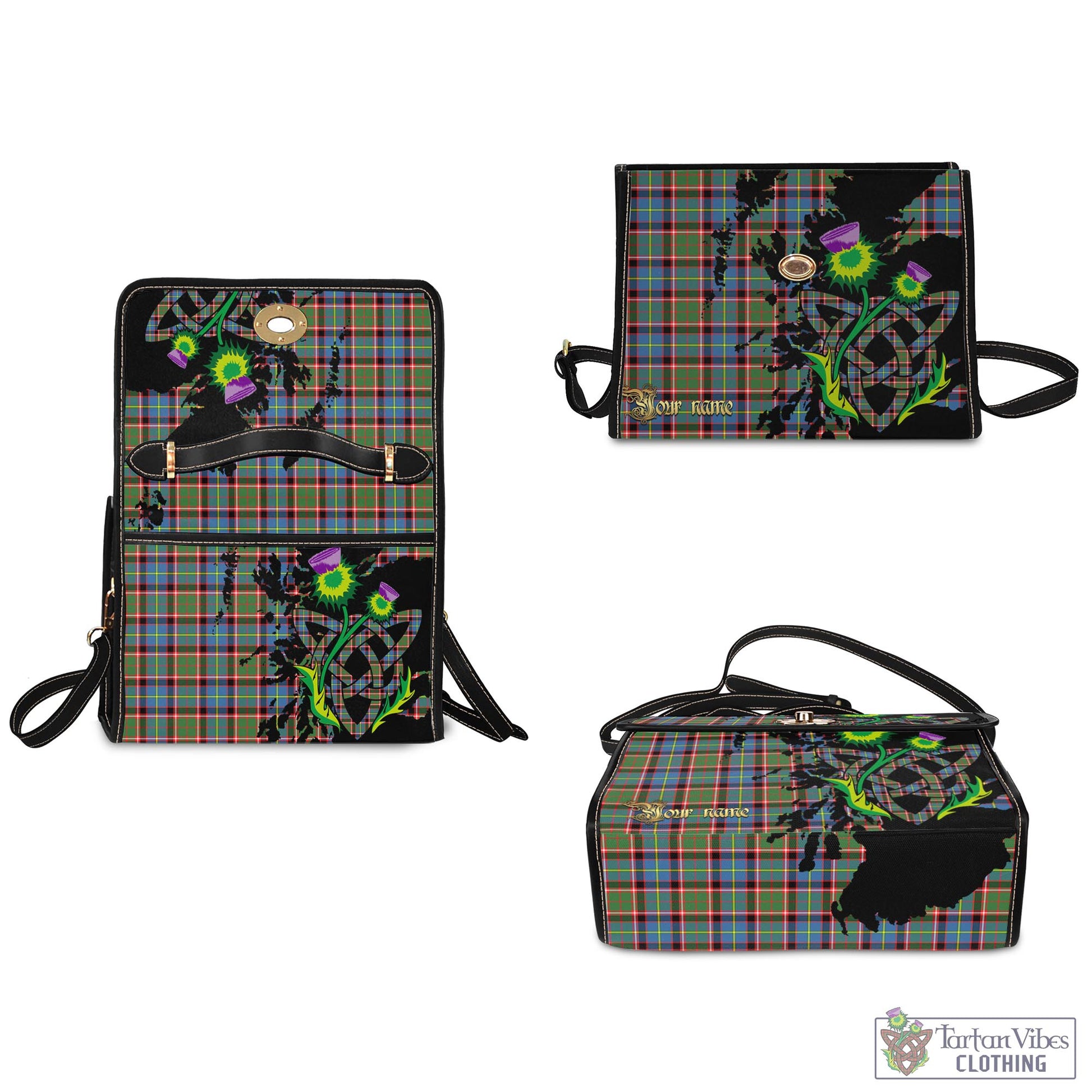 Tartan Vibes Clothing Aikenhead Tartan Waterproof Canvas Bag with Scotland Map and Thistle Celtic Accents