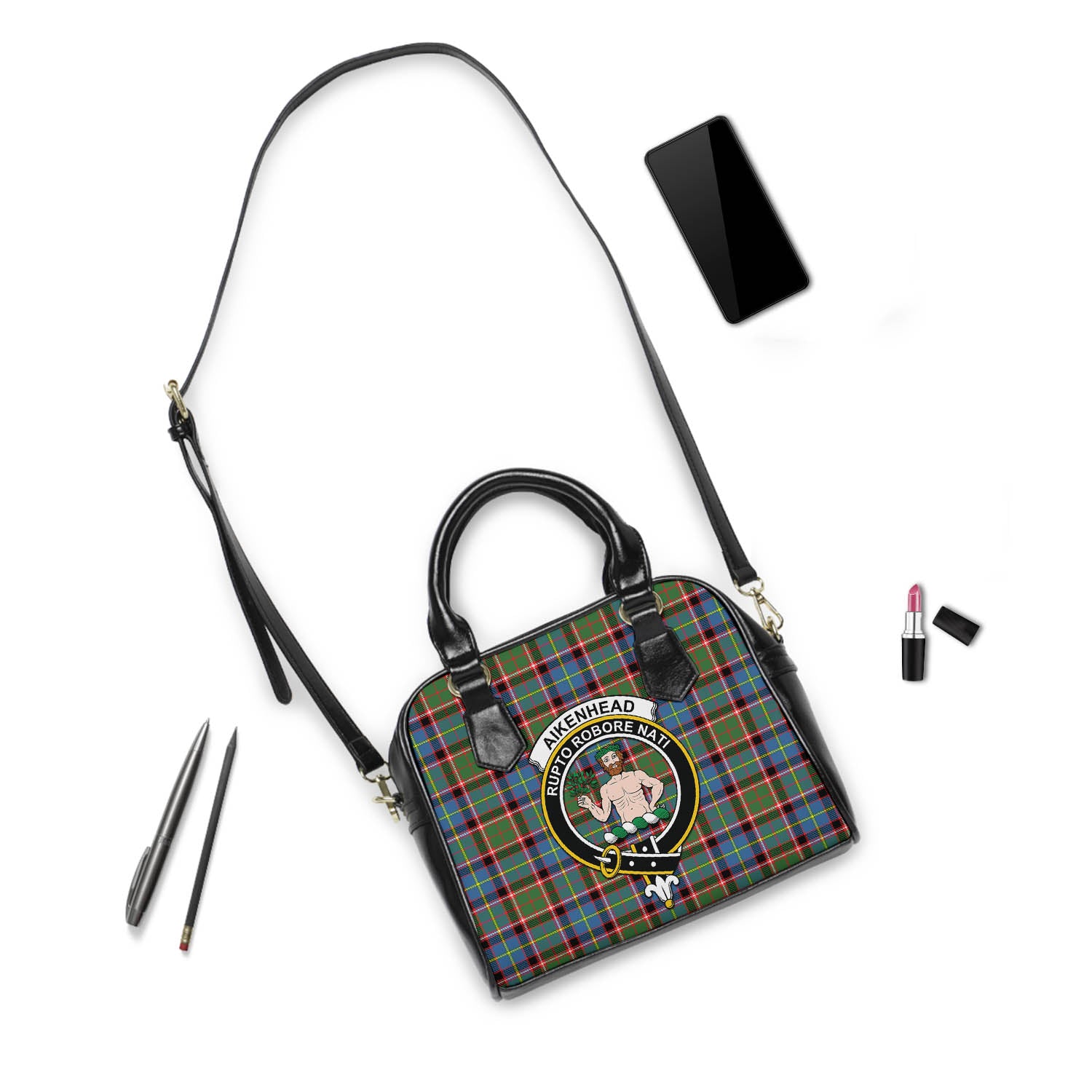 Aikenhead Tartan Shoulder Handbags with Family Crest - Tartanvibesclothing