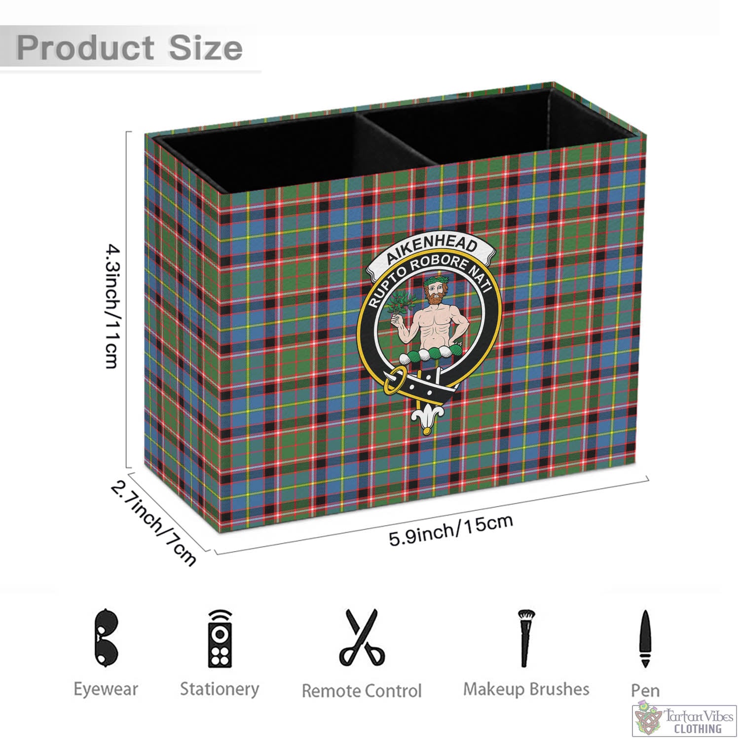 Tartan Vibes Clothing Aikenhead Tartan Pen Holder with Family Crest