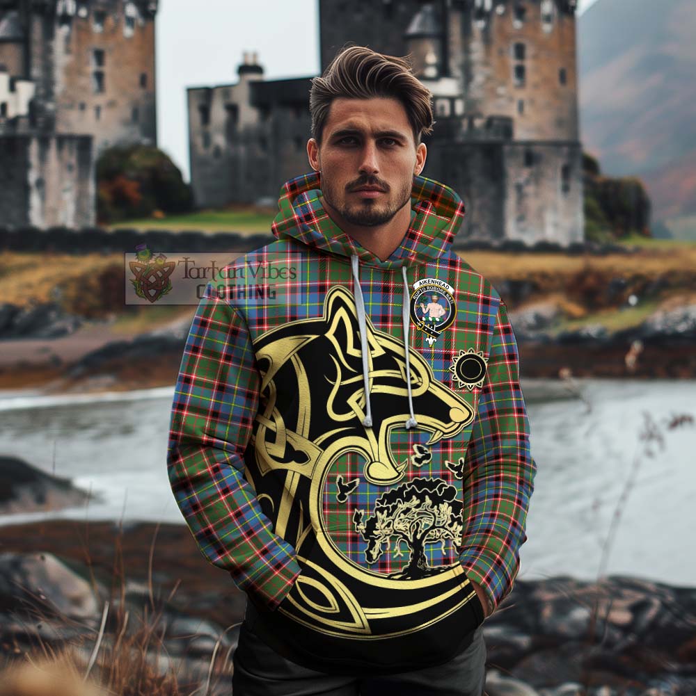 Aikenhead Tartan Cotton Hoodie with Family Crest Celtic Wolf Style - Tartan Vibes Clothing