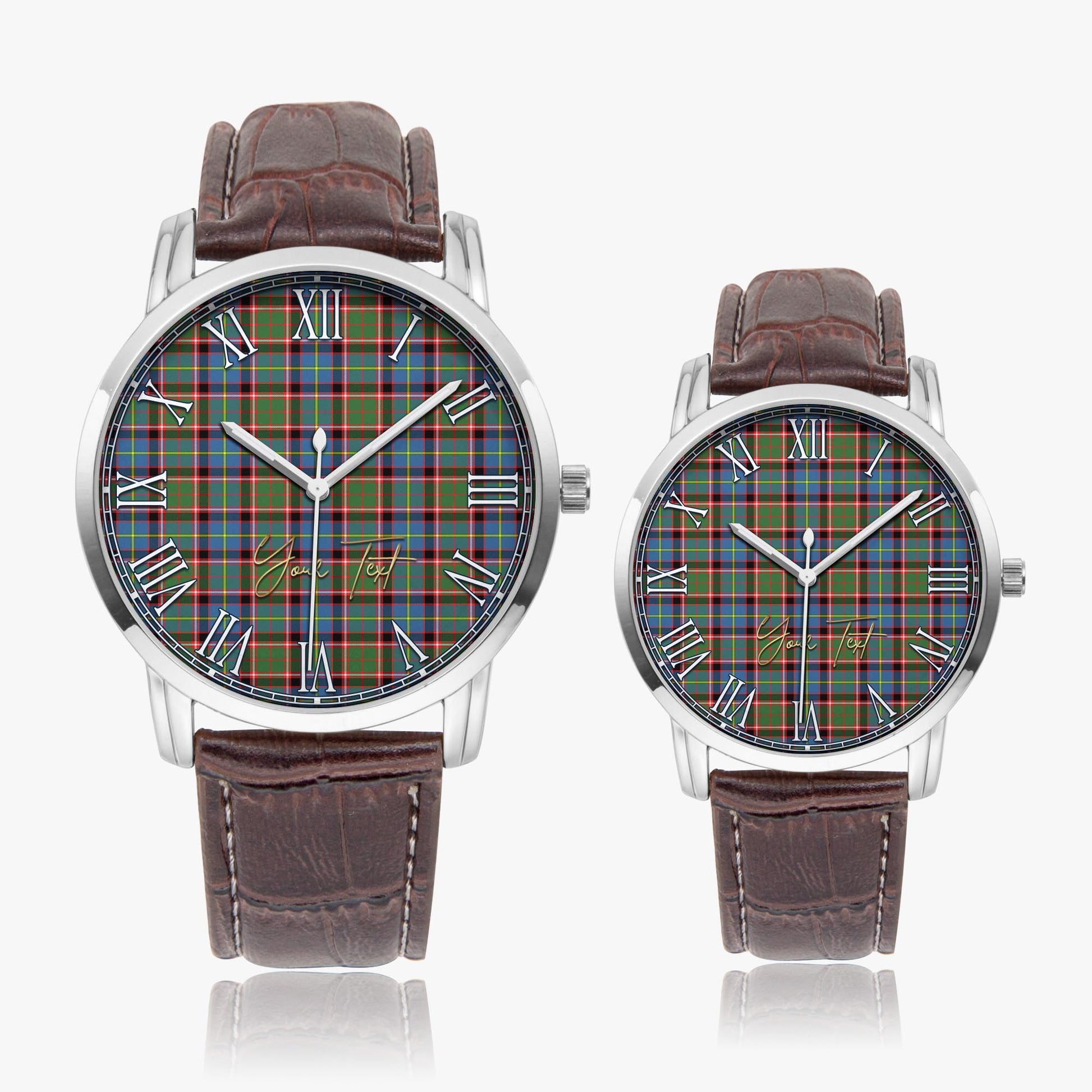 Aikenhead Tartan Personalized Your Text Leather Trap Quartz Watch Wide Type Silver Case With Brown Leather Strap - Tartanvibesclothing