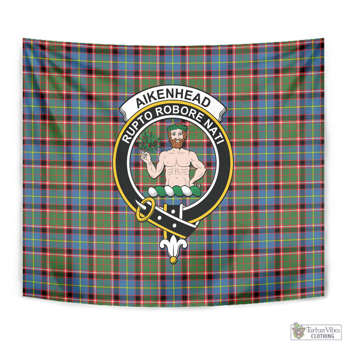 Tartan Vibes Clothing Aikenhead Tartan Tapestry Wall Hanging and Home Decor for Room with Family Crest