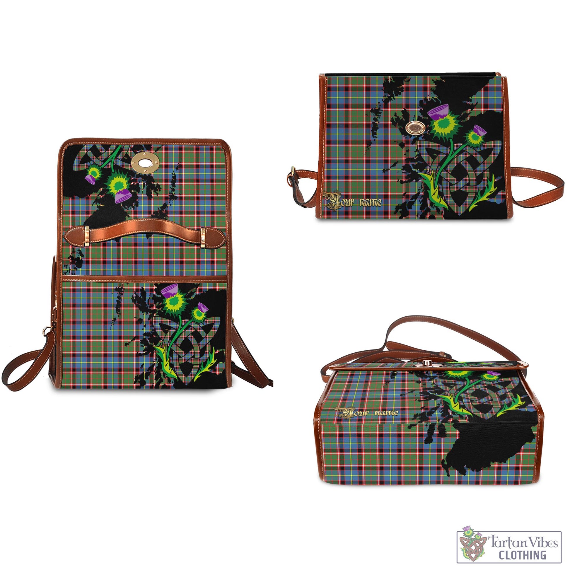 Tartan Vibes Clothing Aikenhead Tartan Waterproof Canvas Bag with Scotland Map and Thistle Celtic Accents