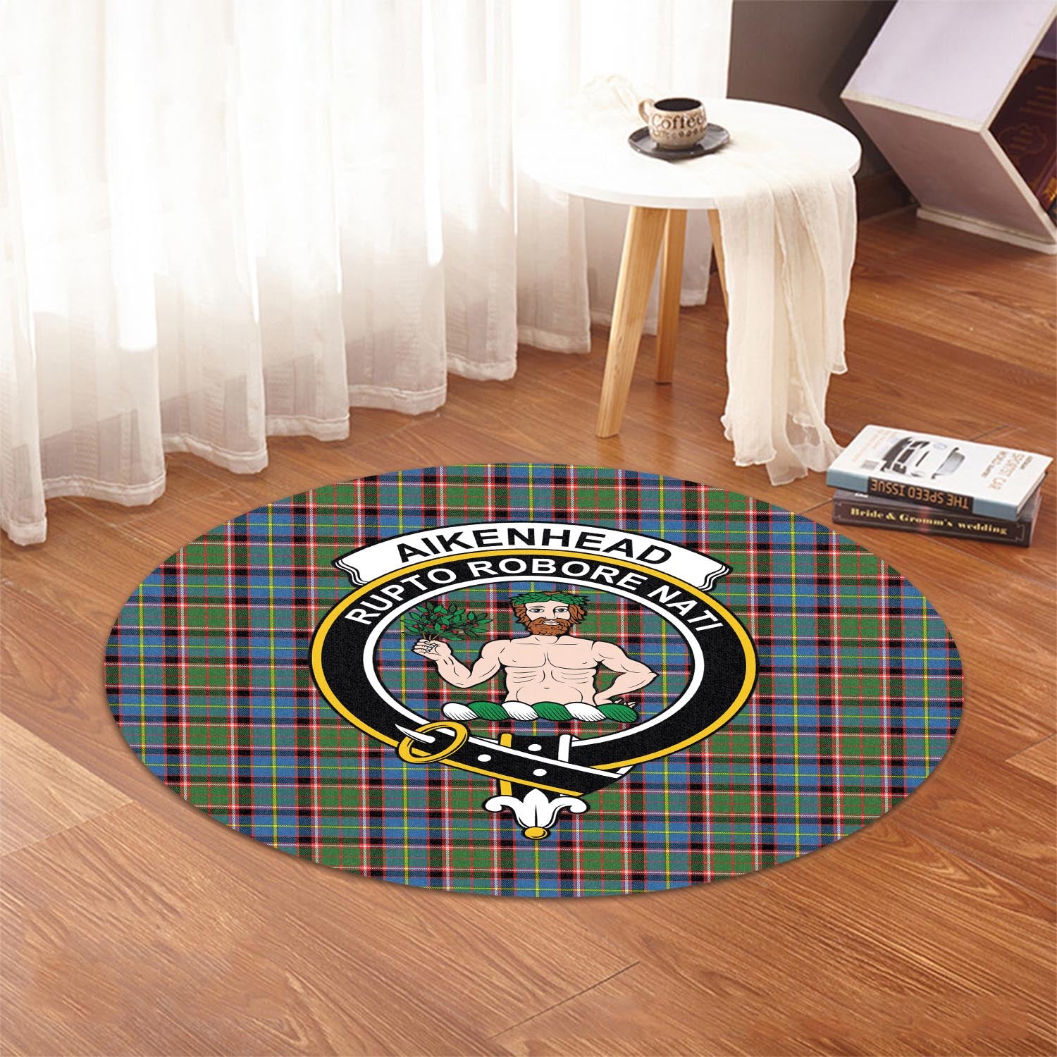 Aikenhead Tartan Round Rug with Family Crest - Tartanvibesclothing