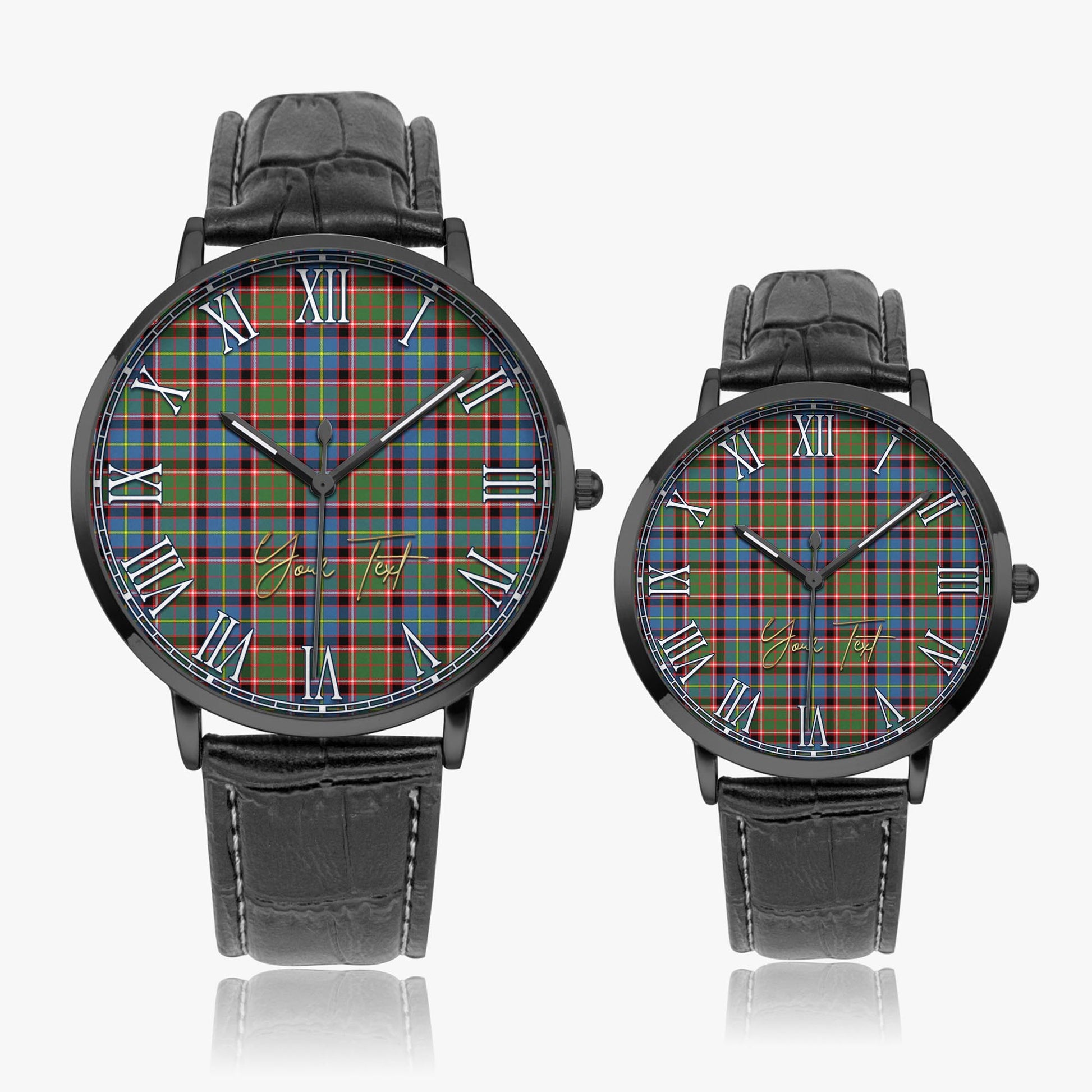 Aikenhead Tartan Personalized Your Text Leather Trap Quartz Watch Ultra Thin Black Case With Black Leather Strap - Tartanvibesclothing