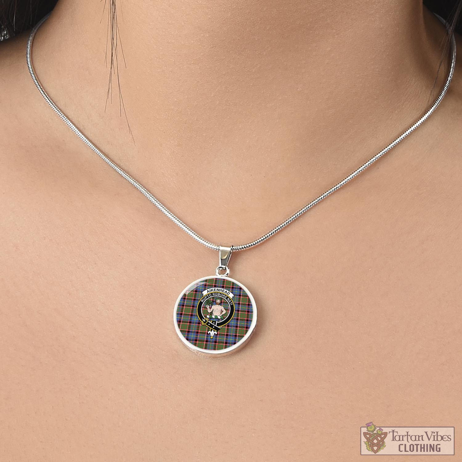 Tartan Vibes Clothing Aikenhead Tartan Circle Necklace with Family Crest