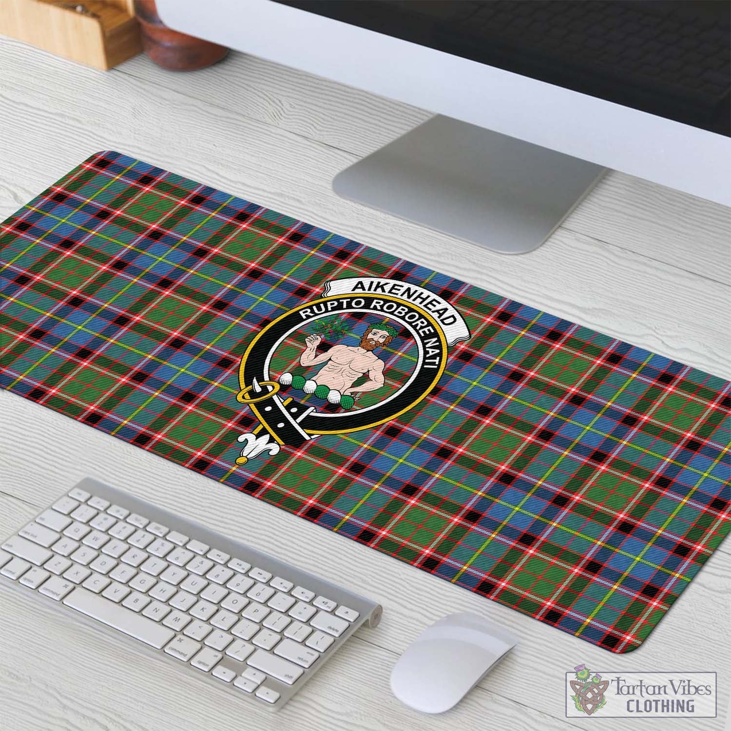 Tartan Vibes Clothing Aikenhead Tartan Mouse Pad with Family Crest