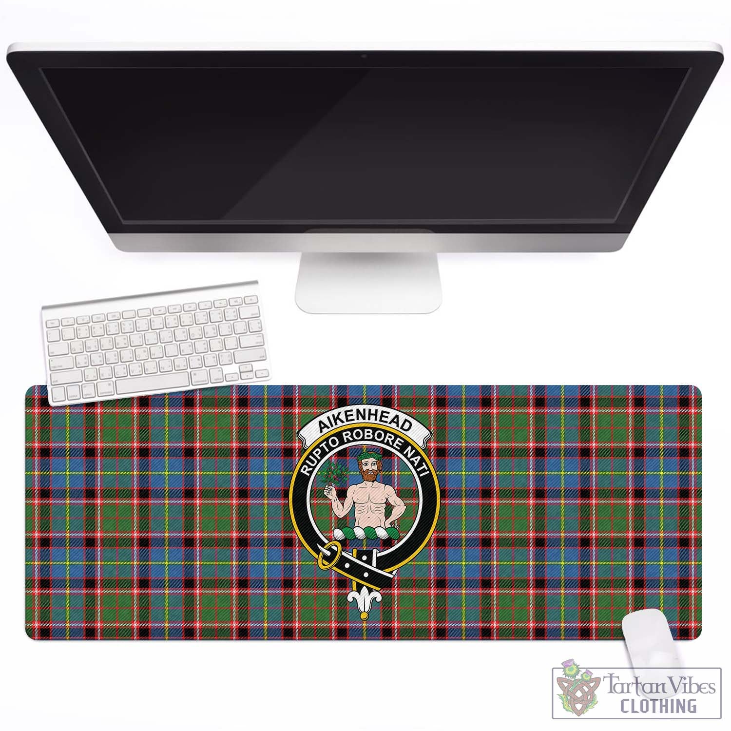Tartan Vibes Clothing Aikenhead Tartan Mouse Pad with Family Crest