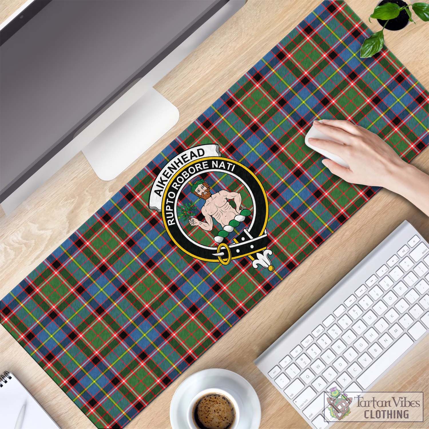 Tartan Vibes Clothing Aikenhead Tartan Mouse Pad with Family Crest