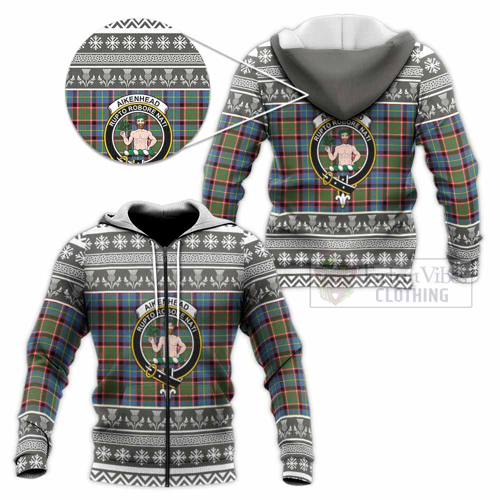 Aikenhead Clan Tartan Christmas Knitted Hoodie with Family Crest - Tartan Vibes Clothing
