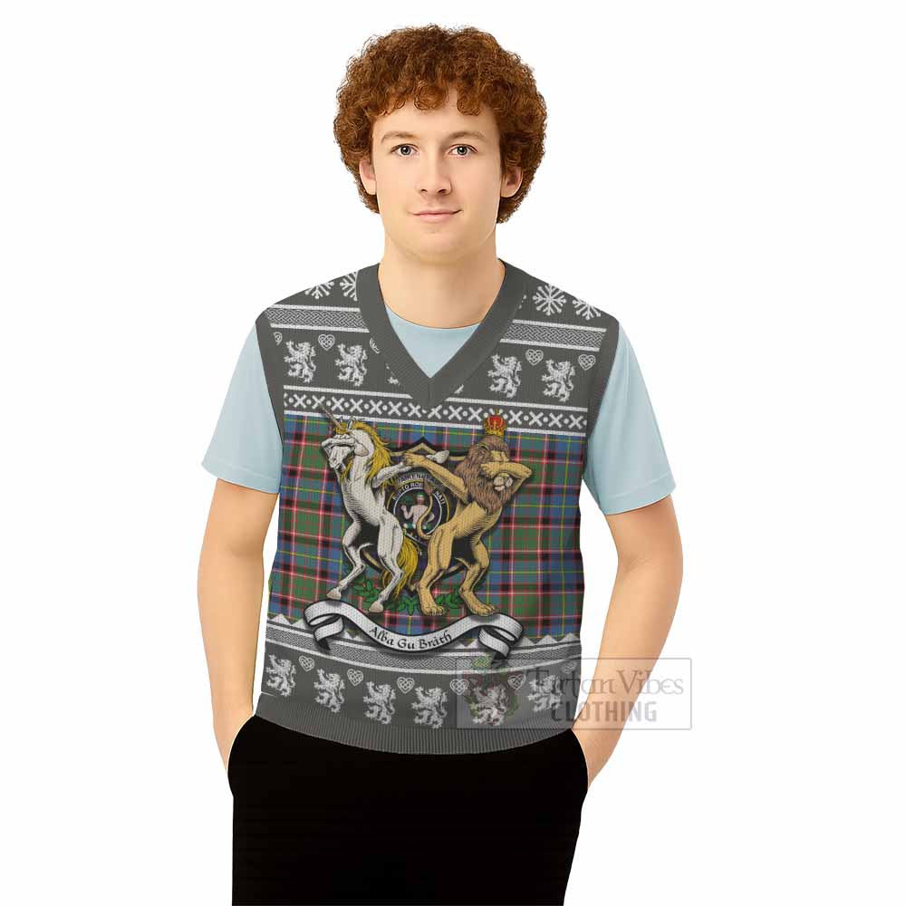 Aikenhead Clan Tartan Crest Christmas Knitted V-Neck Vest Coat of Arms Funny Style - Tartan Vibes Clothing