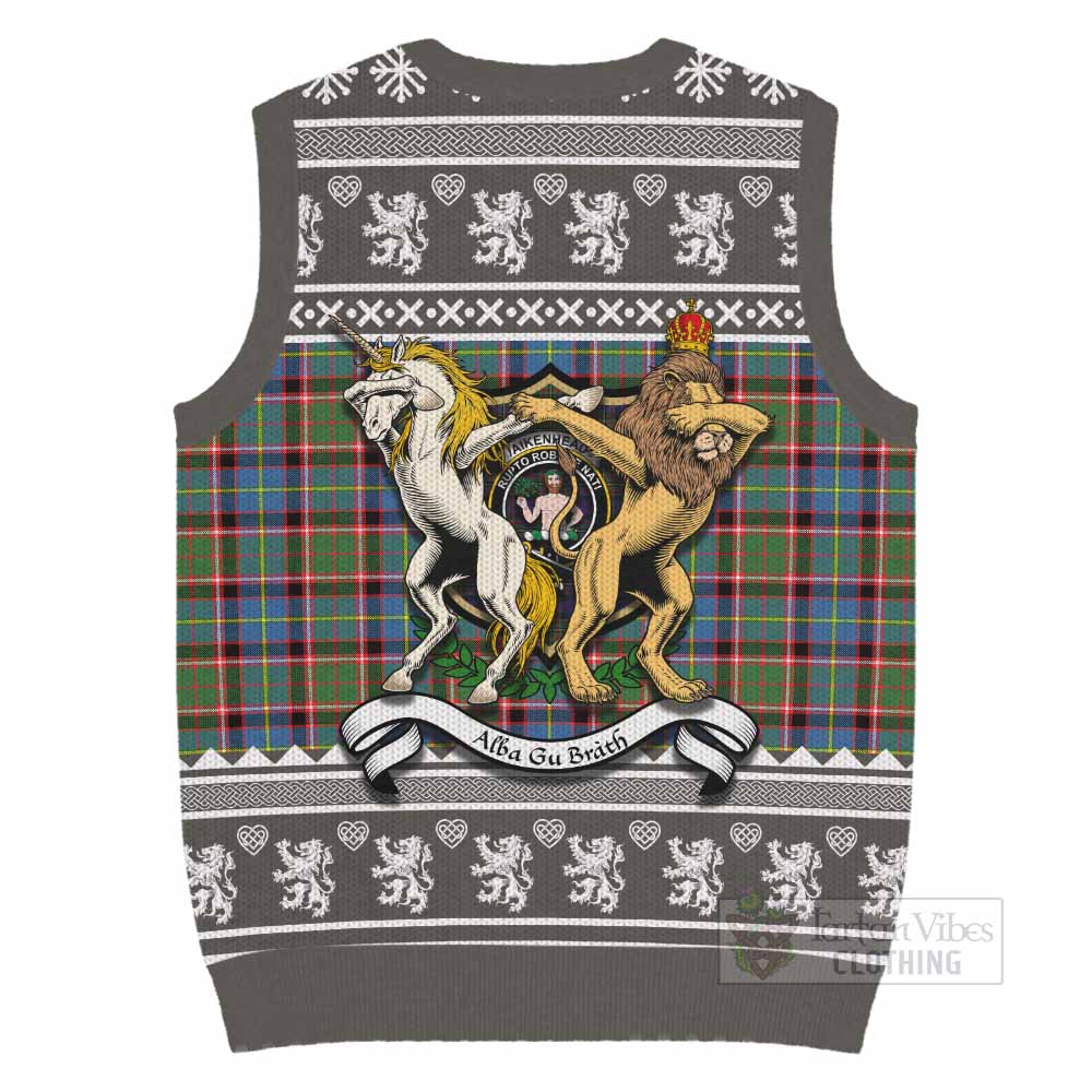 Aikenhead Clan Tartan Crest Christmas Knitted V-Neck Vest Coat of Arms Funny Style - Tartan Vibes Clothing