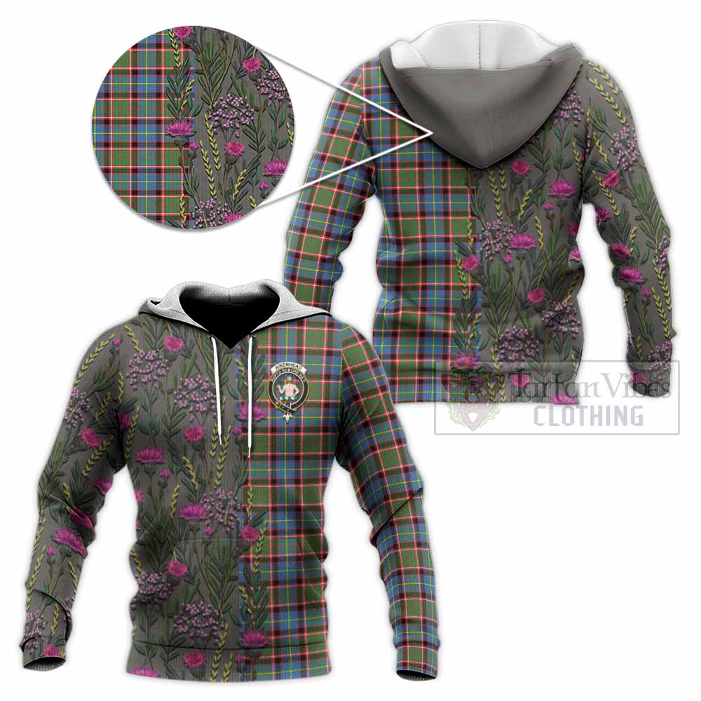 Aikenhead Family Crest Tartan Knitted Hoodie Scottish Thistle Flower Pattern Half Style - Tartan Vibes Clothing