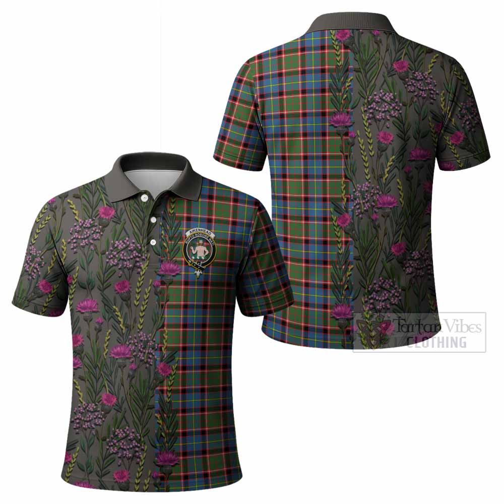 Aikenhead Family Crest Tartan Polo Shirt Scottish Thistle Flower Pattern Half Style - Tartan Vibes Clothing