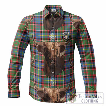 Aikenhead Tartan Crest Long Sleeve Button Shirts Scotland Heilan Coo Tartan Seamless Style