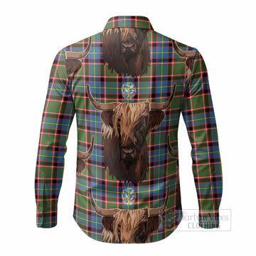 Aikenhead Tartan Crest Long Sleeve Button Shirts Scotland Heilan Coo Tartan Seamless Style
