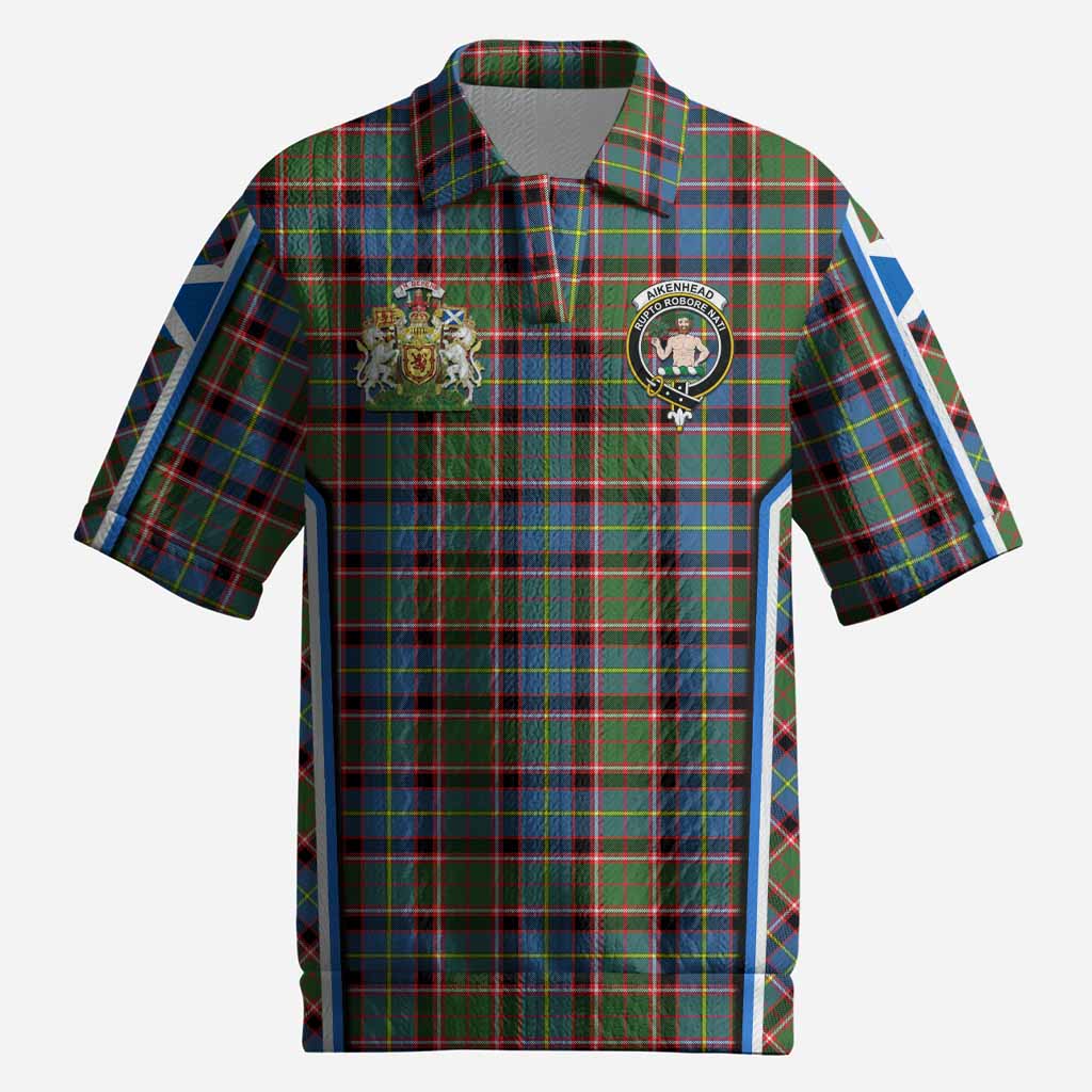 Aikenhead Tartan Crest Men’s Polo Sweater Top Scotland Coat of Arm Flag Style