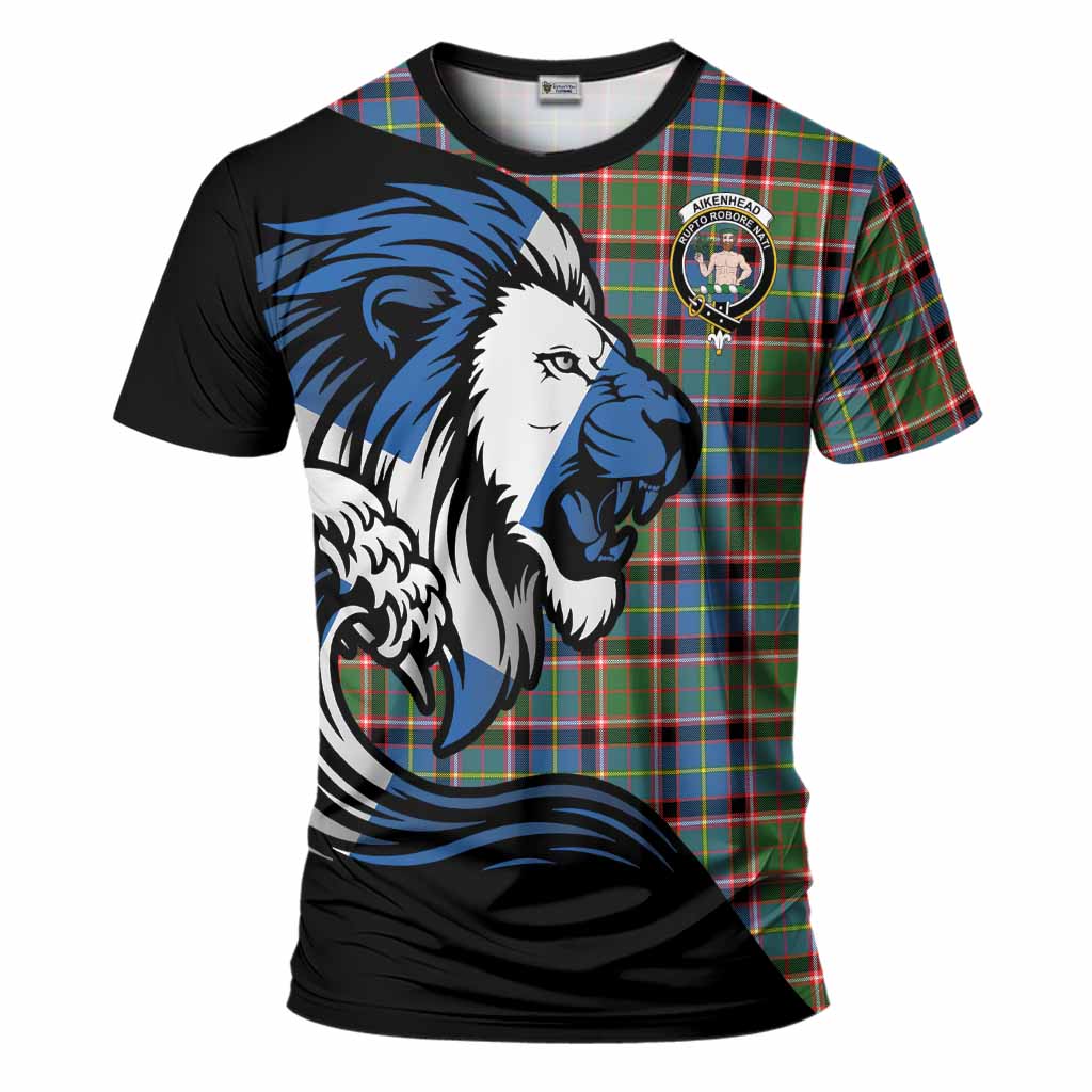 Aikenhead Tartan Crest T-Shirt Scottish Golden Lions Wave Flow