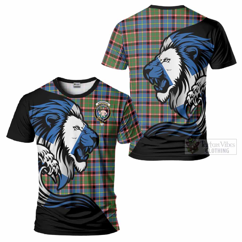 Aikenhead Tartan Crest T-Shirt Scottish Golden Lions Wave Flow