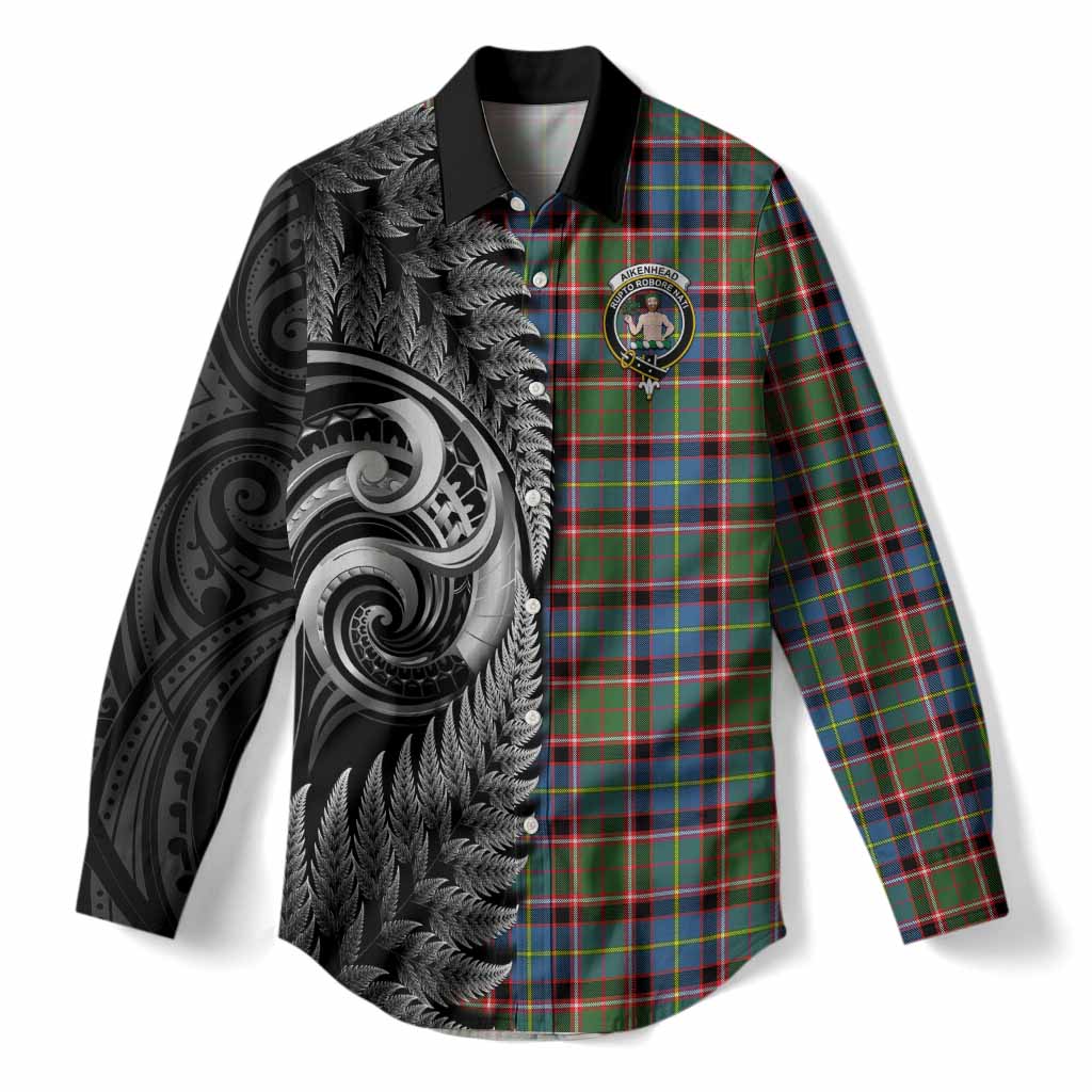 Aikenhead Tartan Crest Women Casual Shirt With New Zealand Silver Fern Maori Koru