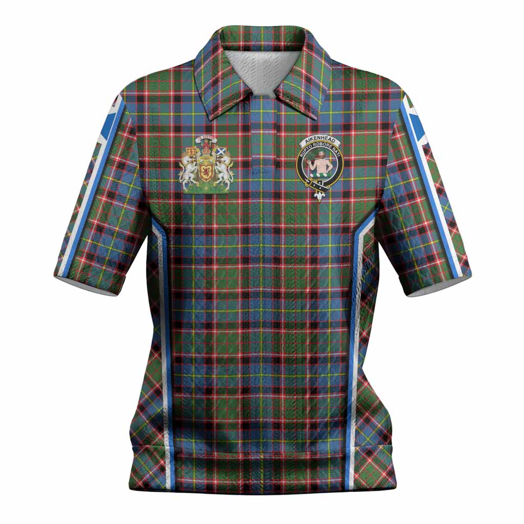 Aikenhead Tartan Crest Women’s Polo Sweater Top Scotland Coat of Arm Flag Style