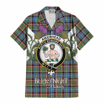 Aikenhead Tartan Family Crest Cotton Hawaiian Shirt Scottish Burns Night Thistle Floral
