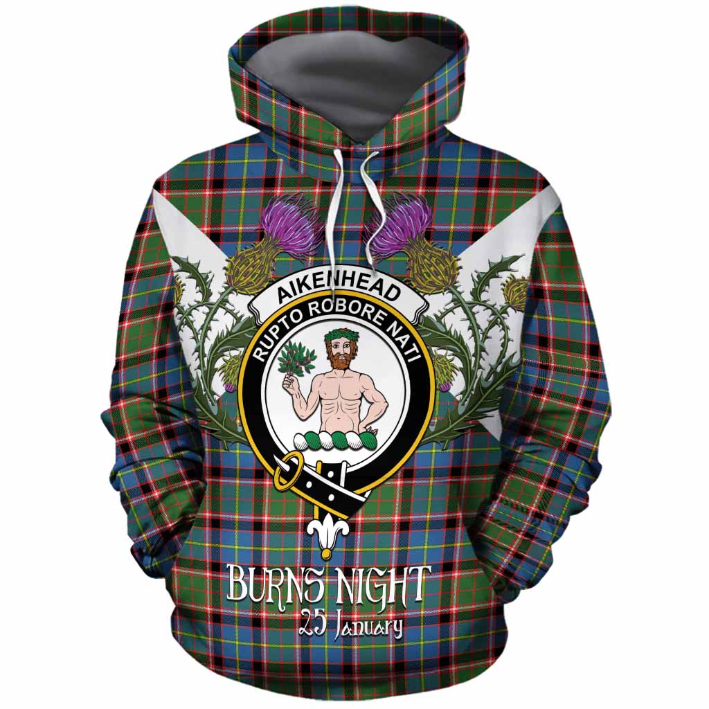 Aikenhead Tartan Family Crest Cotton Hoodie Scottish Burns Night Thistle Floral