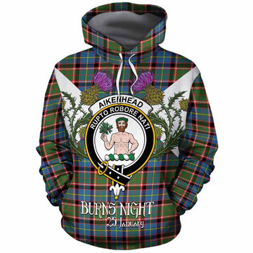Aikenhead Tartan Family Crest Cotton Hoodie Scottish Burns Night Thistle Floral