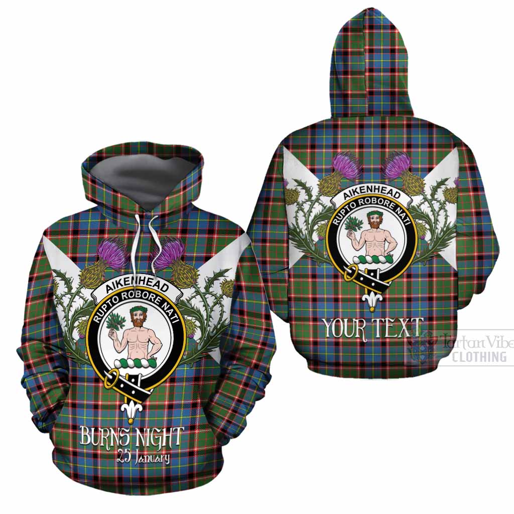 Aikenhead Tartan Family Crest Cotton Hoodie Scottish Burns Night Thistle Floral
