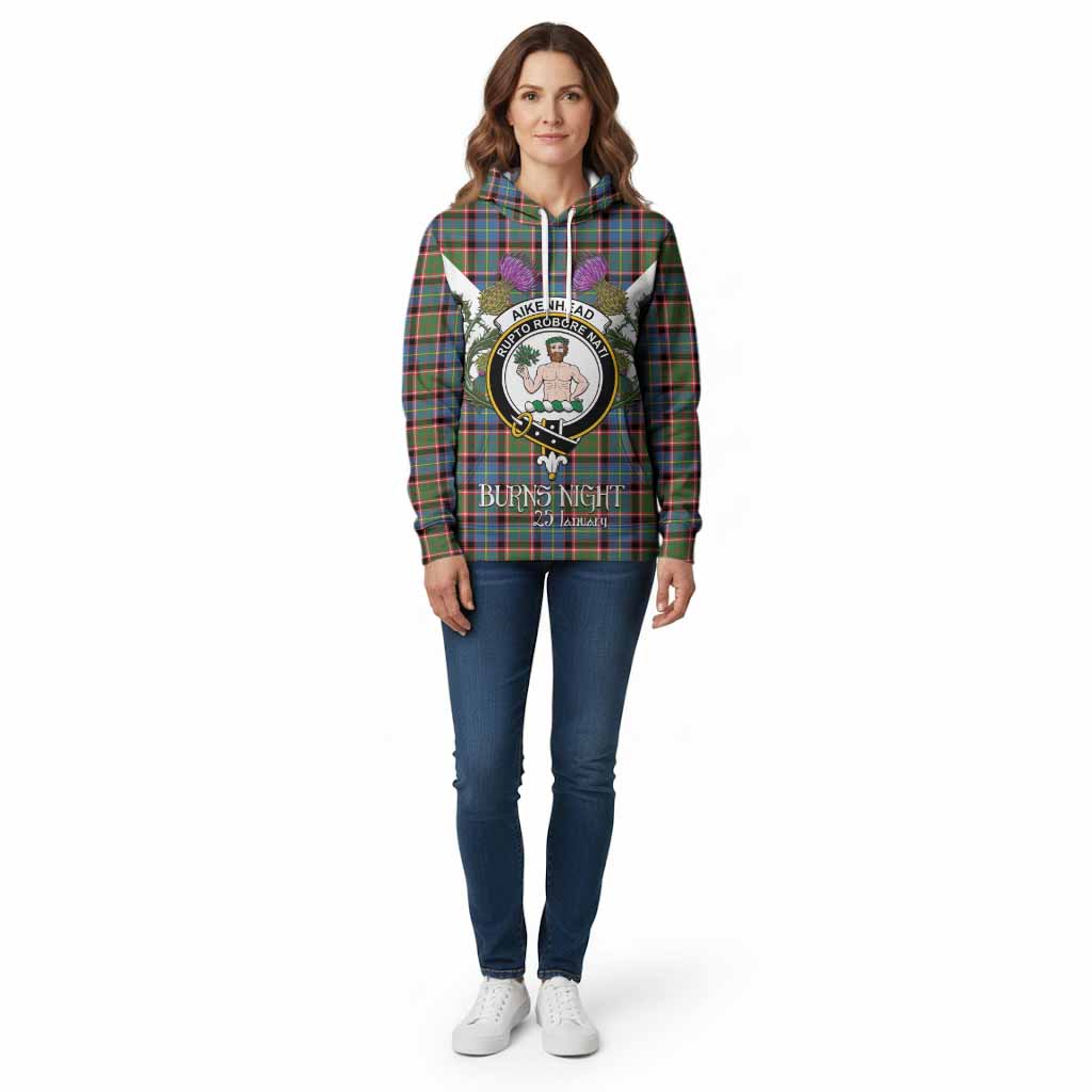 Aikenhead Tartan Family Crest Cotton Hoodie Scottish Burns Night Thistle Floral