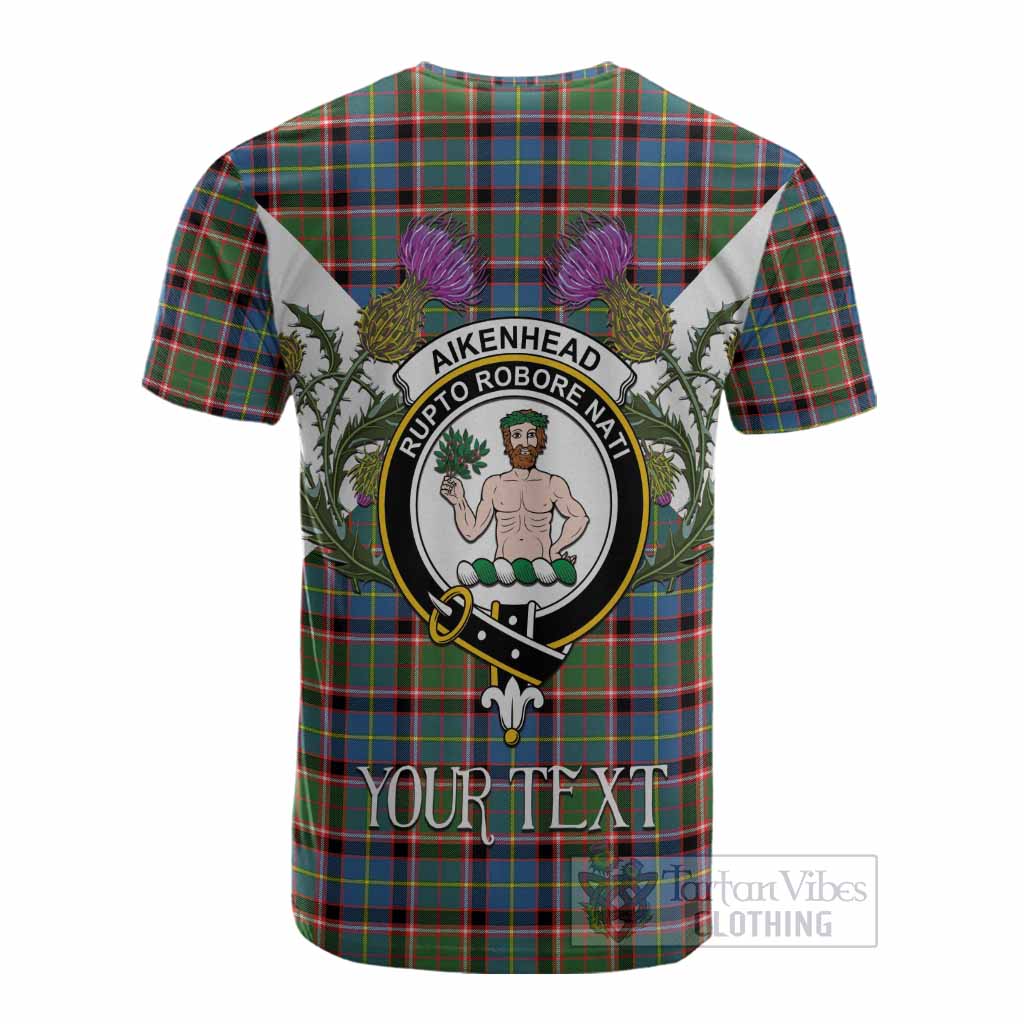 Aikenhead Tartan Family Crest Cotton T-shirt Scottish Burns Night Thistle Floral