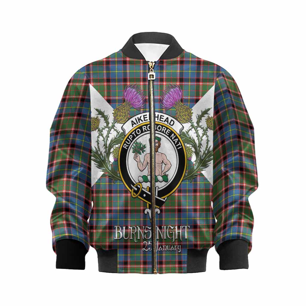Aikenhead Tartan Family Crest Kid Bomber Jacket Scottish Burns Night Thistle Floral