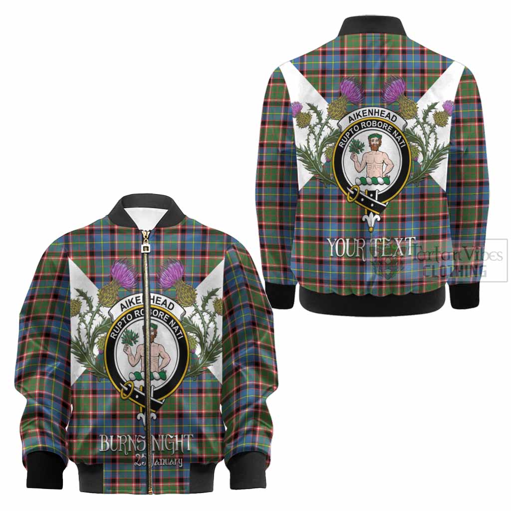 Aikenhead Tartan Family Crest Kid Bomber Jacket Scottish Burns Night Thistle Floral