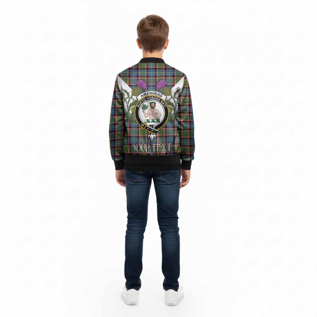 Aikenhead Tartan Family Crest Kid Bomber Jacket Scottish Burns Night Thistle Floral