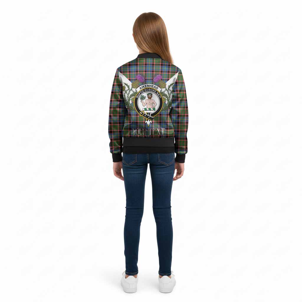 Aikenhead Tartan Family Crest Kid Bomber Jacket Scottish Burns Night Thistle Floral