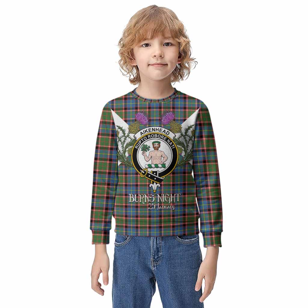 Aikenhead Tartan Family Crest Kid Knitted Sweatshirt Scottish Burns Night Thistle Floral