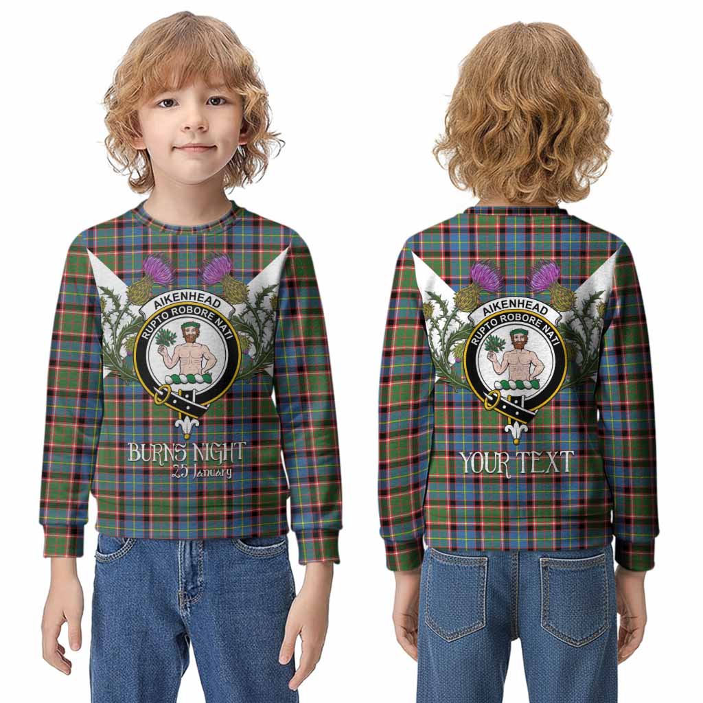 Aikenhead Tartan Family Crest Kid Knitted Sweatshirt Scottish Burns Night Thistle Floral