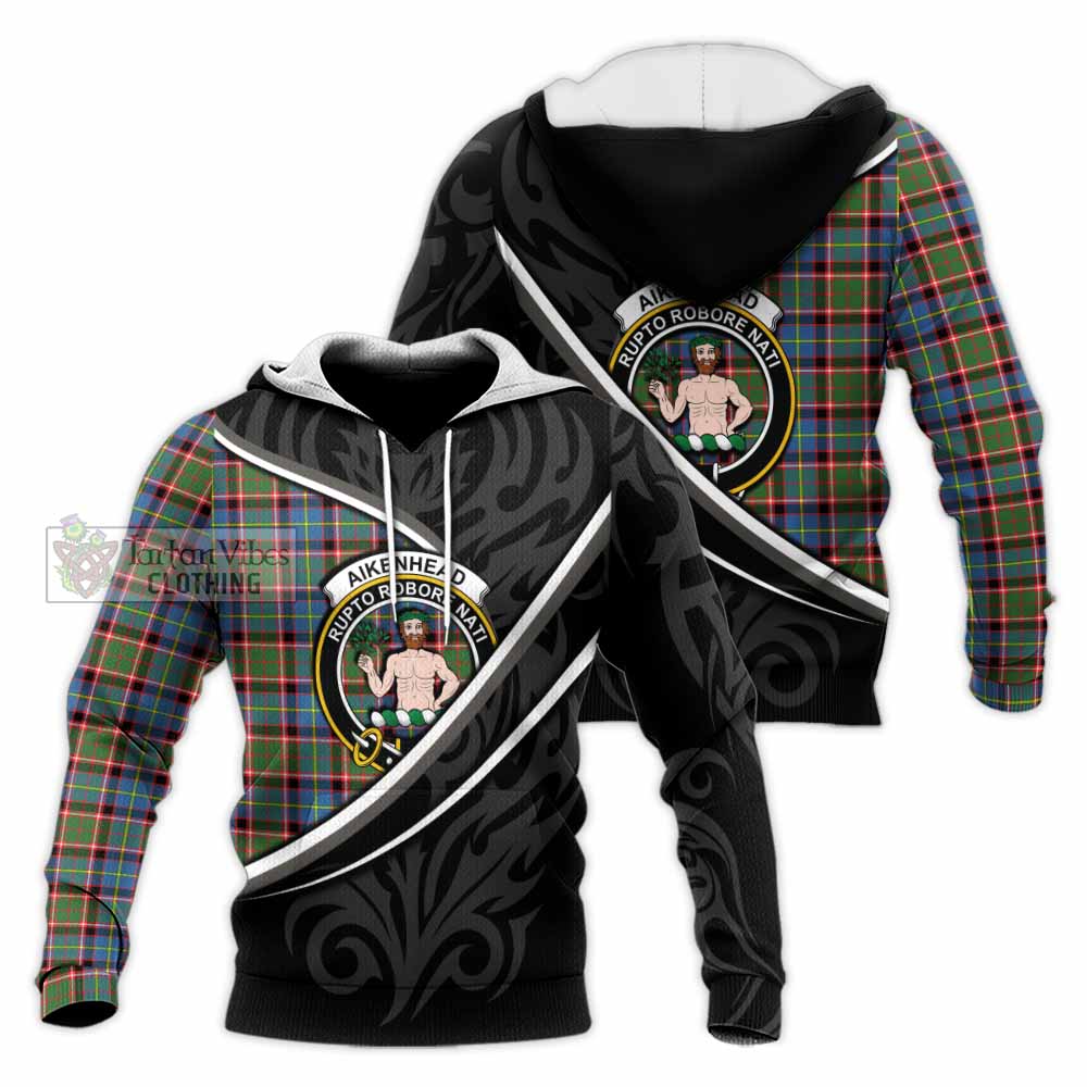 Aikenhead Tartan Family Crest Knitted Hoodie Celtic Scottish Thistle Floral - Tartan Vibes Clothing