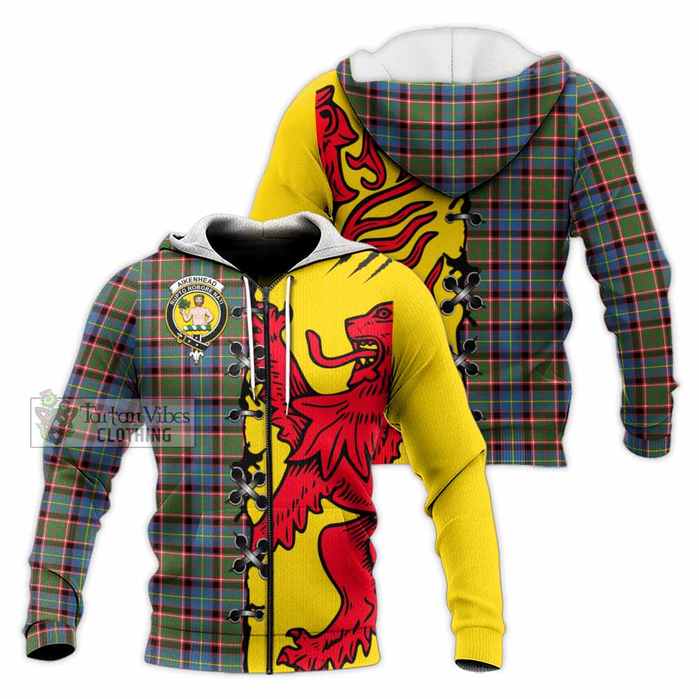 Aikenhead Tartan Family Crest Knitted Hoodie Lion Rampant Honor - Tartan Vibes Clothing