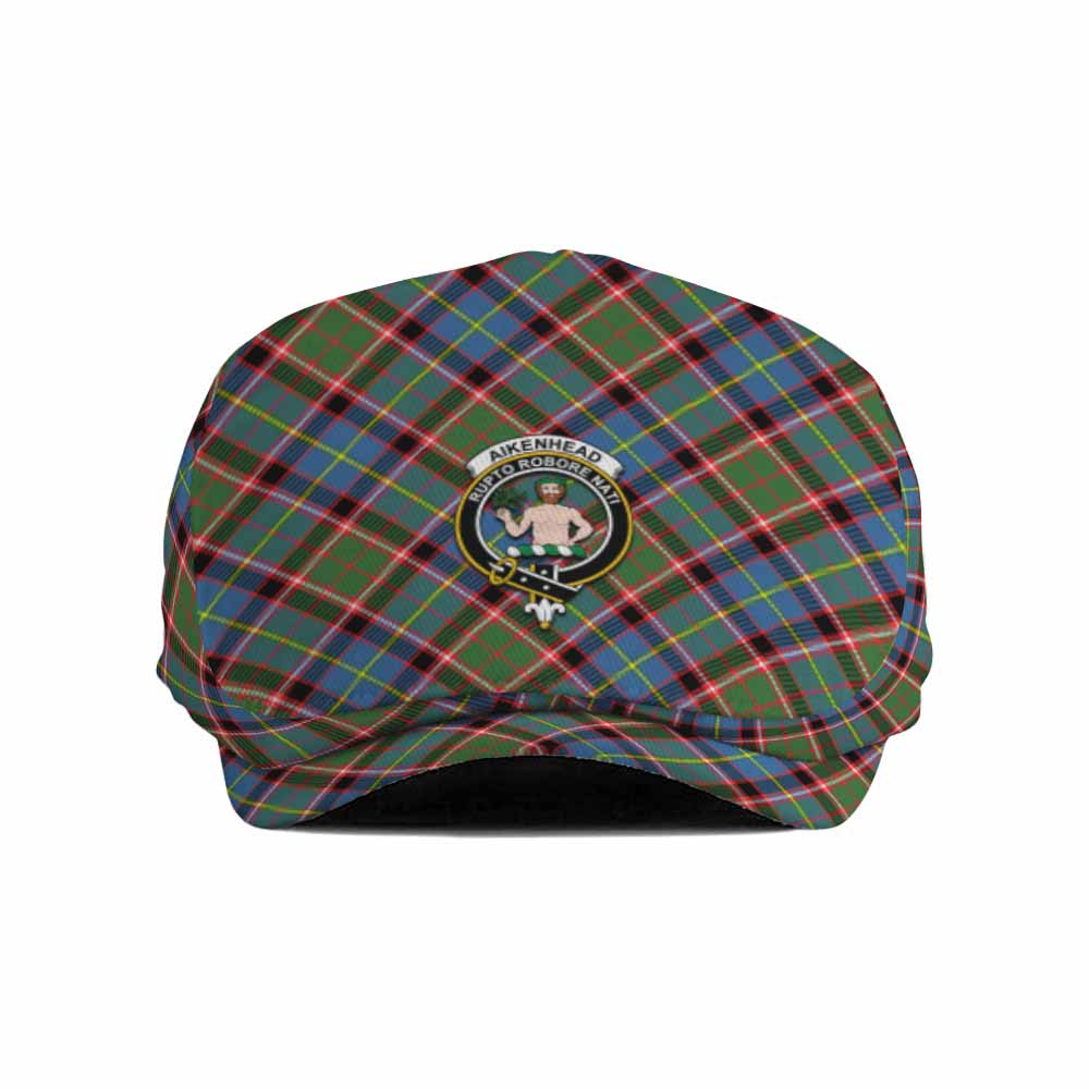 Aikenhead Tartan Flat Cap, Jeff Cap Cross Style with Family Crest - Tartan Vibes Clothing