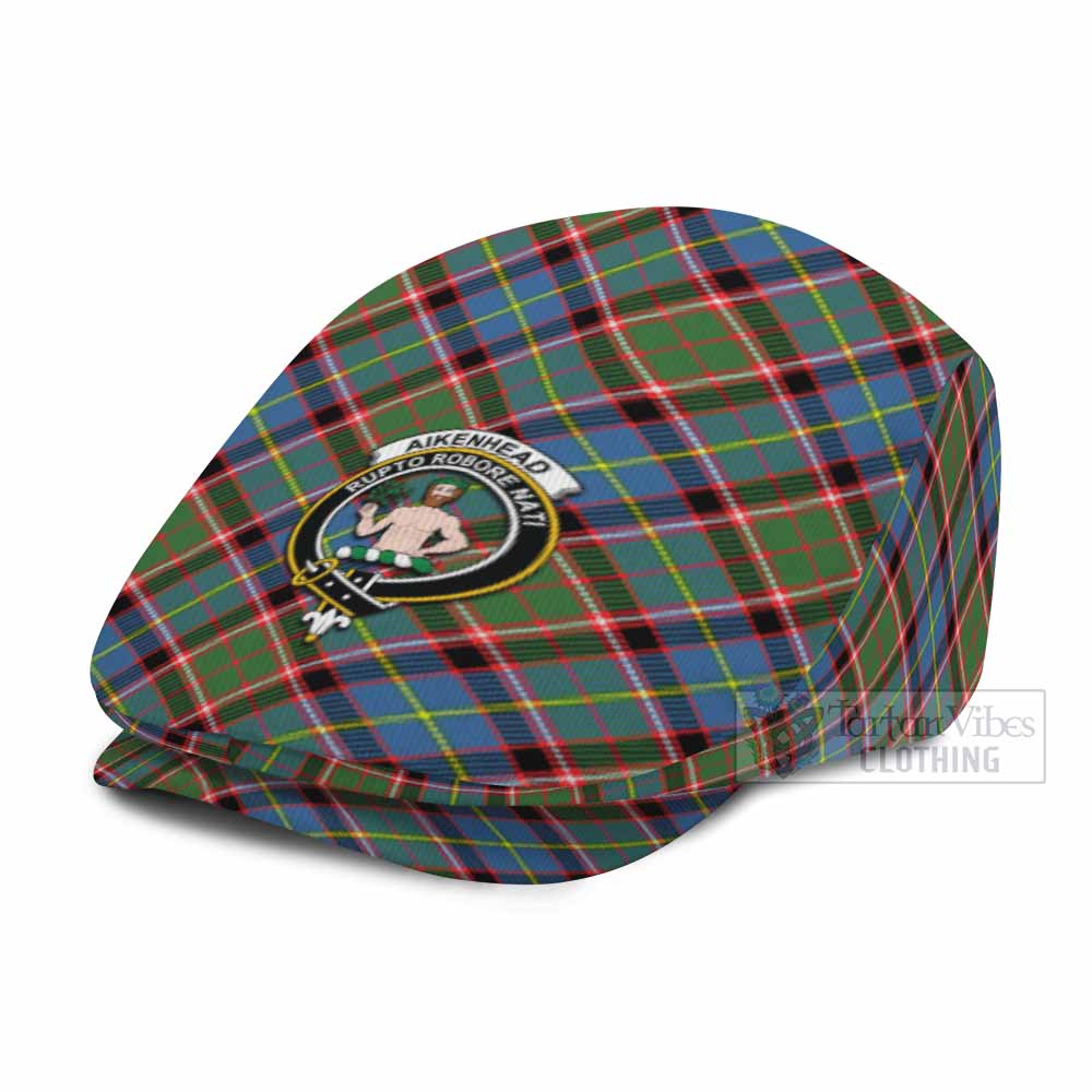 Aikenhead Tartan Flat Cap, Jeff Cap Cross Style with Family Crest - Tartan Vibes Clothing