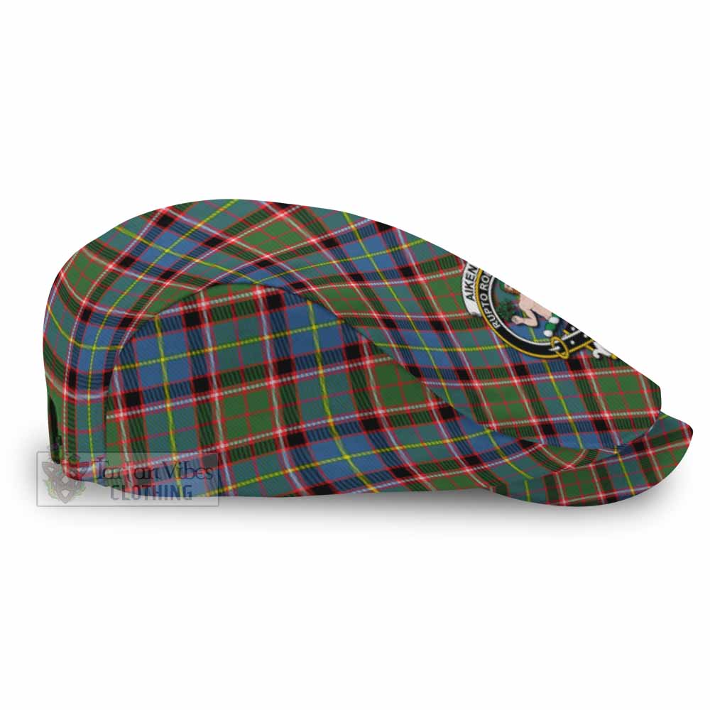 Aikenhead Tartan Flat Cap, Jeff Cap Cross Style with Family Crest - Tartan Vibes Clothing