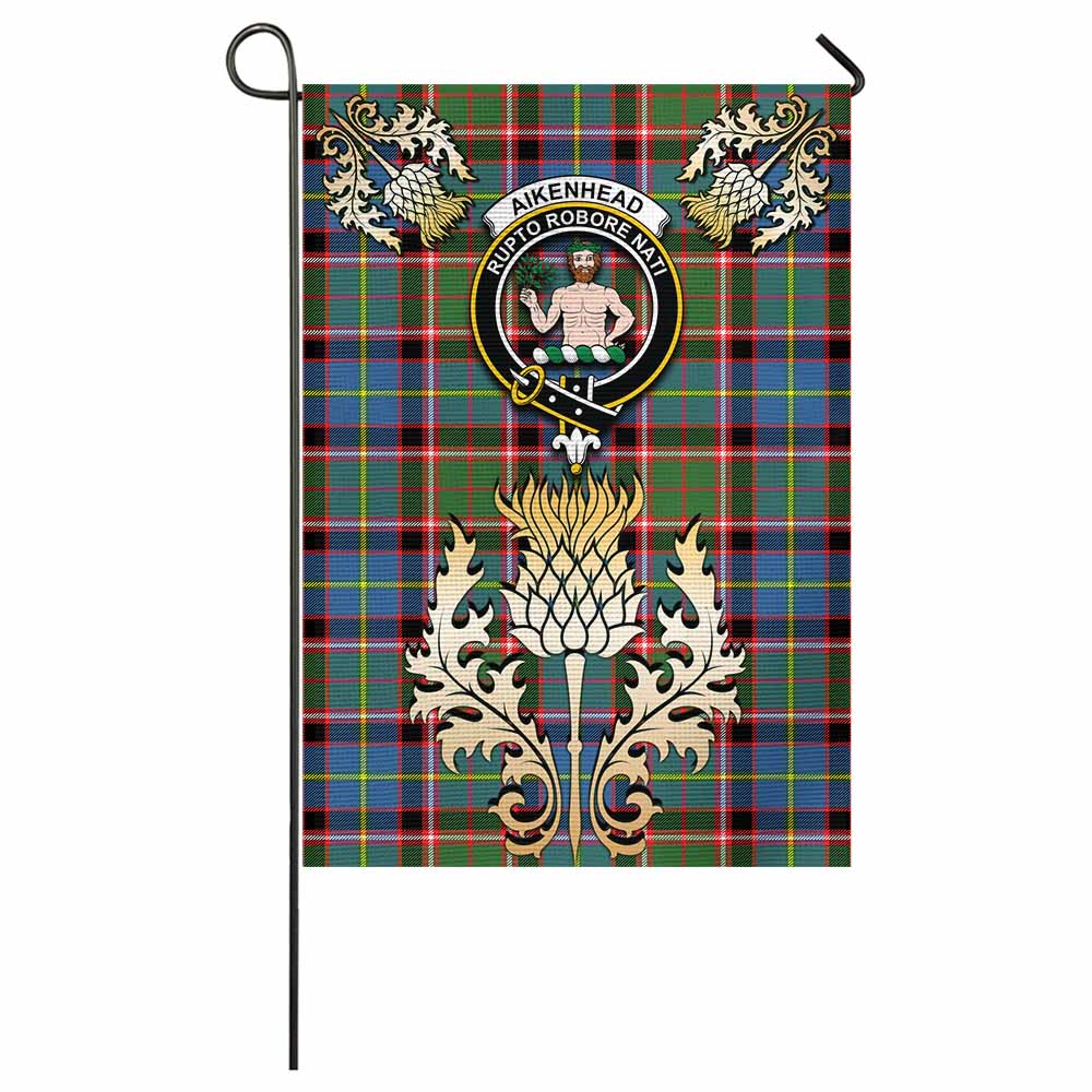 Aikenhead Tartan Garden Flag with Golden Regal Scottish Thistle Emblem - Tartan Vibes Clothing