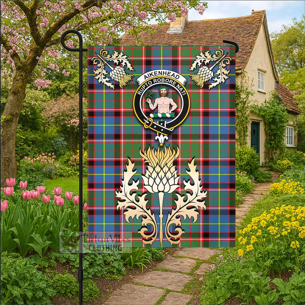 Aikenhead Tartan Garden Flag with Golden Regal Scottish Thistle Emblem - Tartan Vibes Clothing