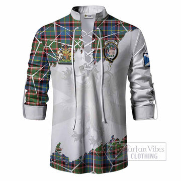 Aikenhead Tartan Ghillie Shirt with Family Crest and Lion Rampant Grunge Style