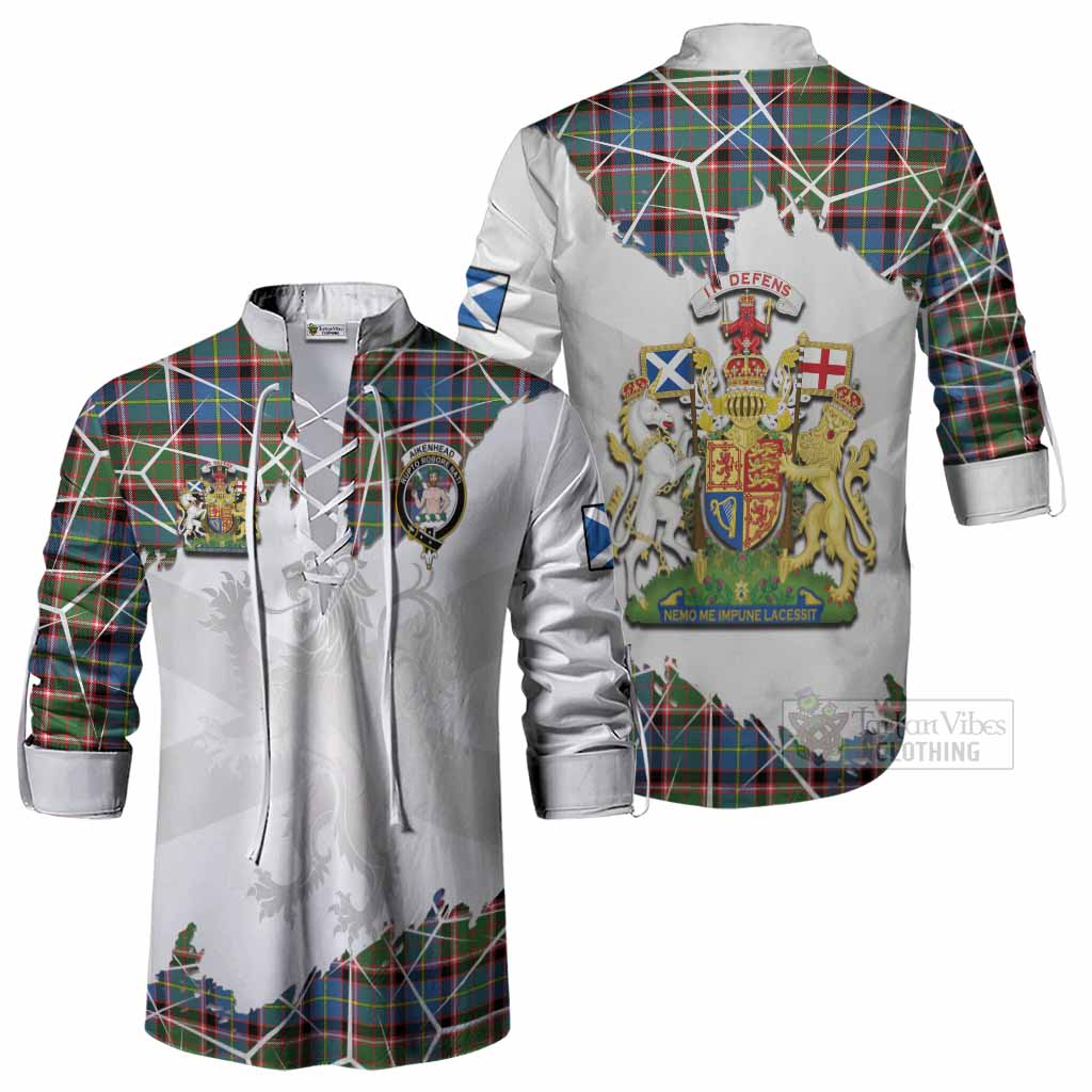 Aikenhead Tartan Ghillie Shirt with Family Crest and Lion Rampant Grunge Style