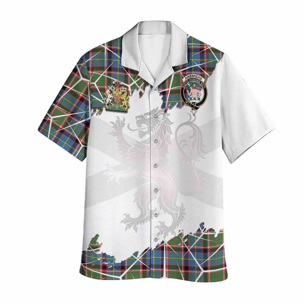 Aikenhead Tartan Hawaiian Shirt with Family Crest and Lion Rampant Grunge Style