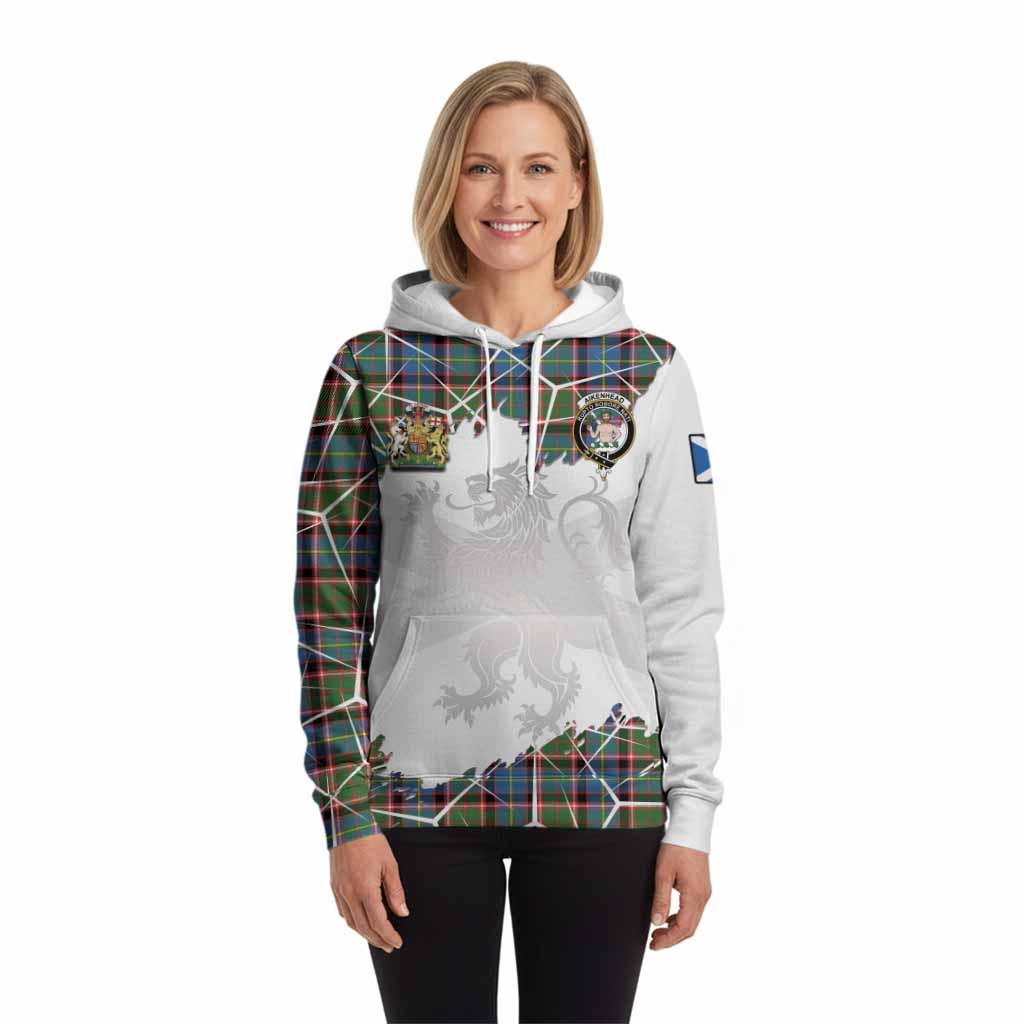 Aikenhead Tartan Hoodie with Family Crest and Lion Rampant Grunge Style