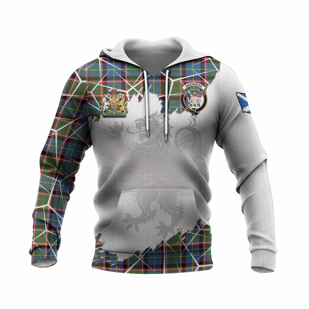 Aikenhead Tartan Knitted Hoodie with Family Crest and Lion Rampant Grunge Style